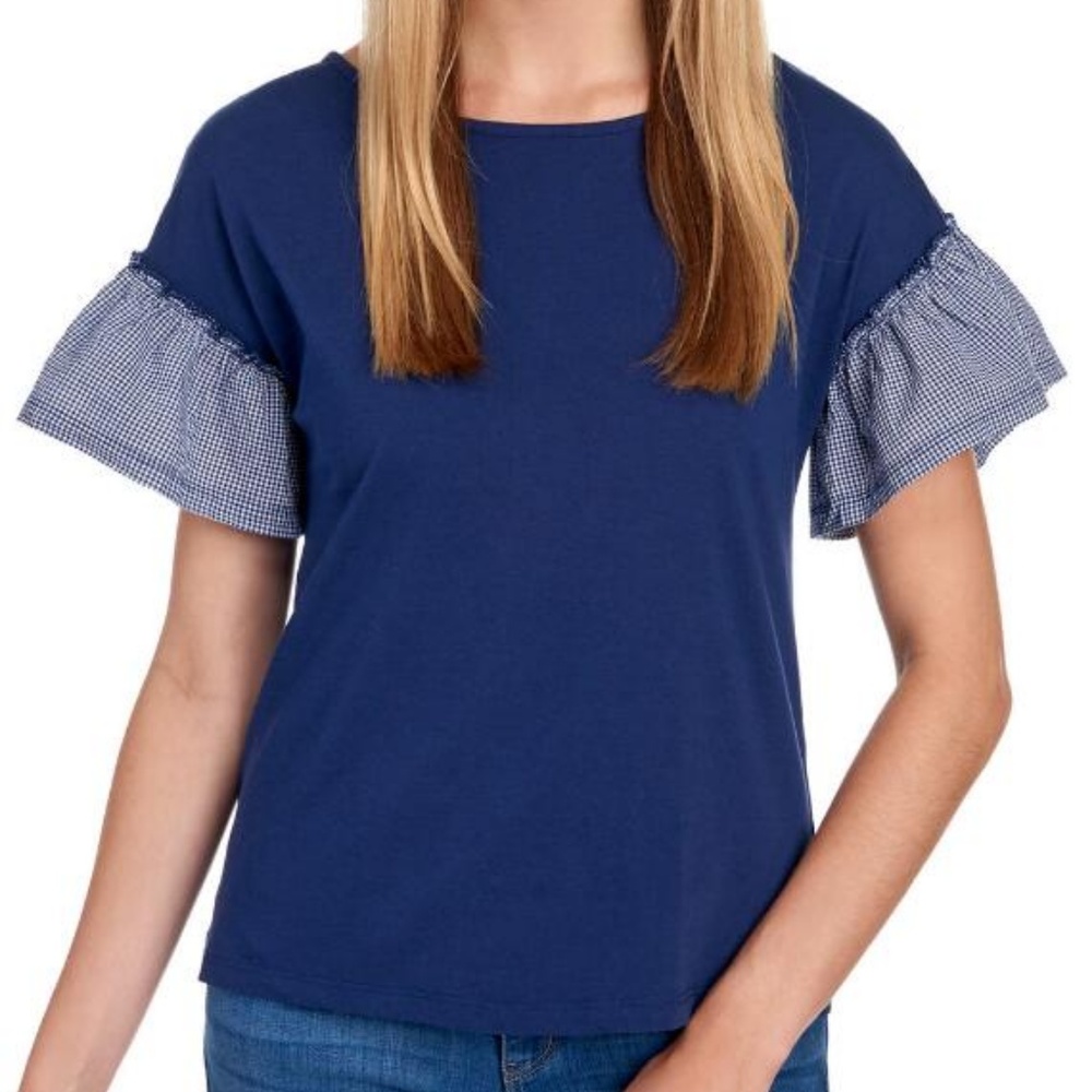 LIFE STYLE PETITE Petite Floral Stripe Flutter TOP